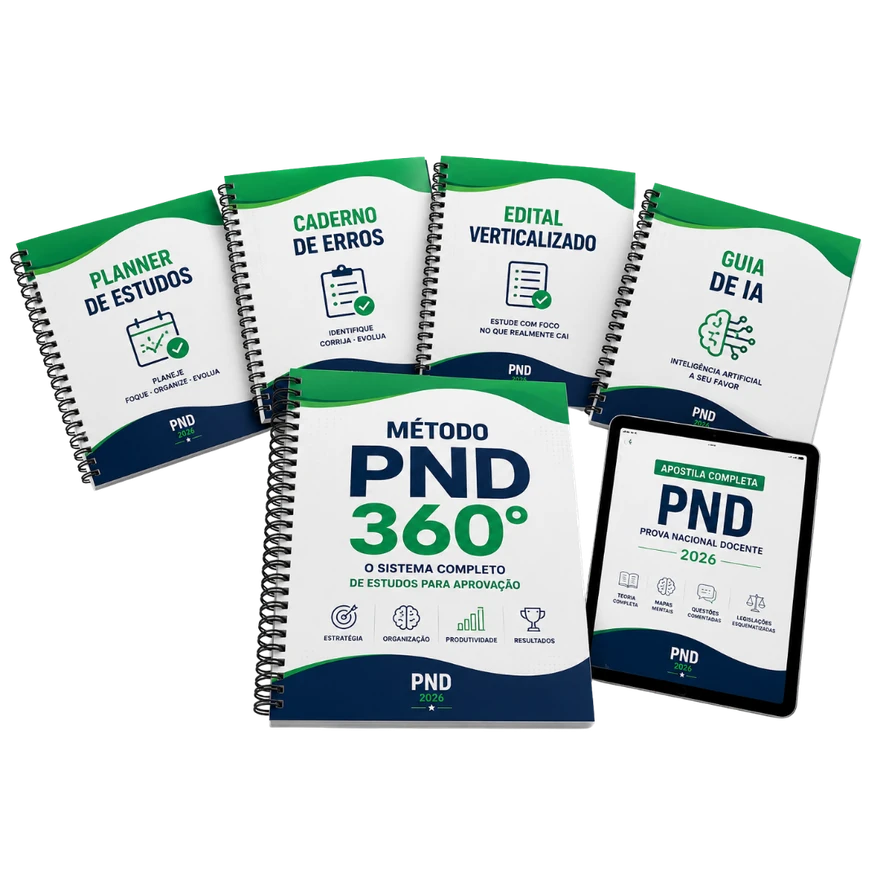Método PND 360° — sistema completo com planner, caderno de erros, edital verticalizado, guia de IA e apostila
